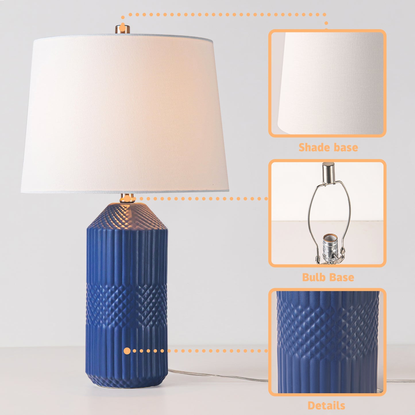 24.5"H Modern Geometric Ceramic Table Lamp w/ LED Bulb for Urban Living Room Bedroom