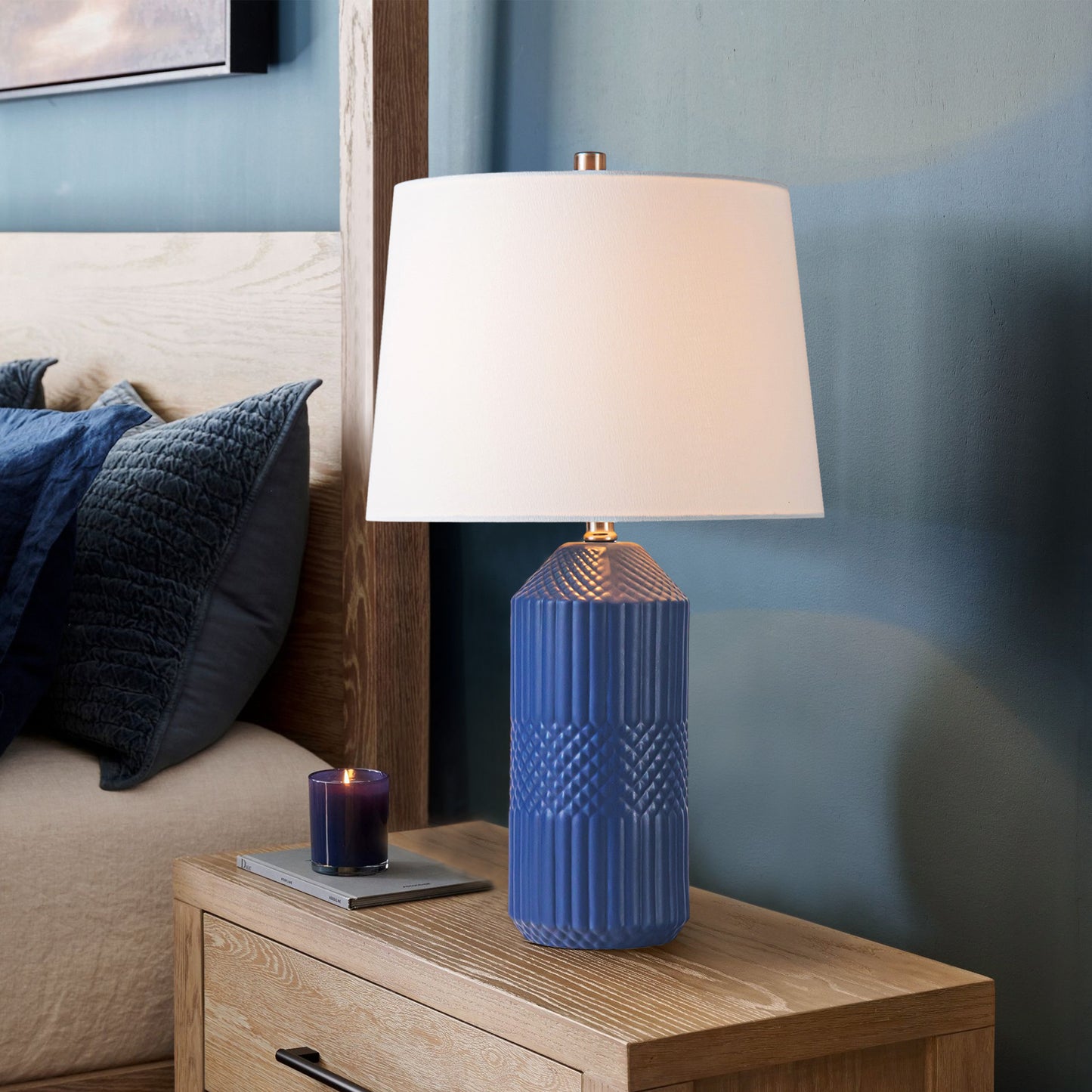 24.5"H Modern Geometric Ceramic Table Lamp w/ LED Bulb for Urban Living Room Bedroom
