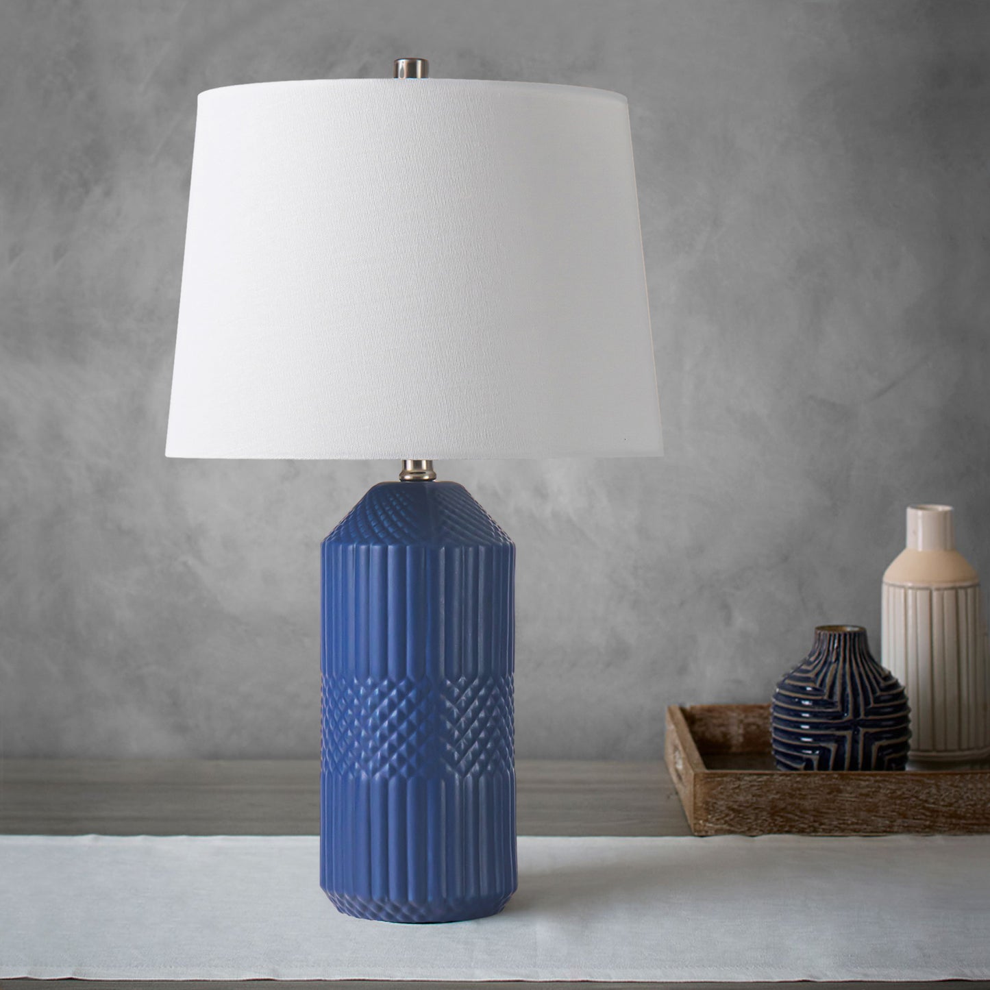 24.5"H Modern Geometric Ceramic Table Lamp w/ LED Bulb for Urban Living Room Bedroom