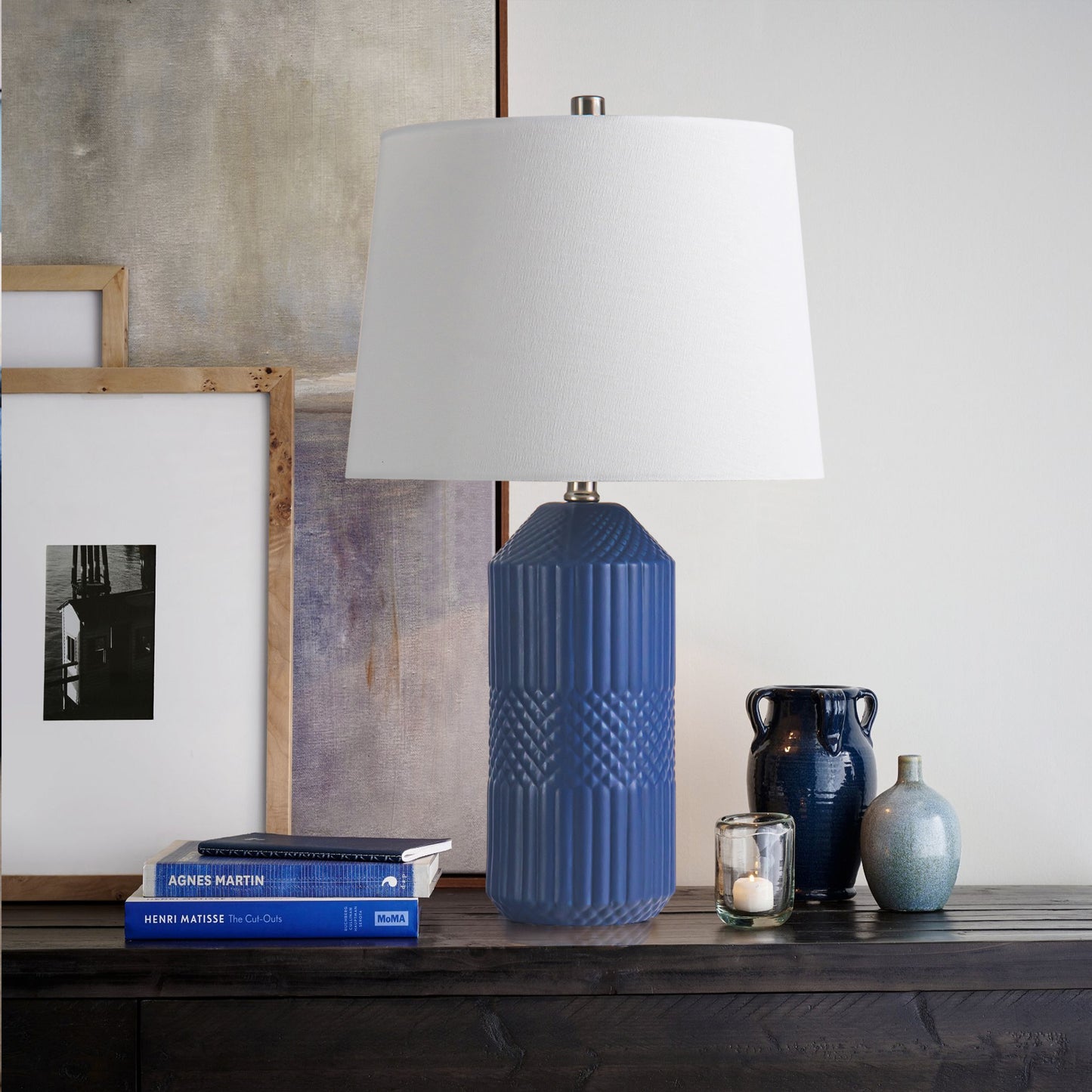24.5"H Modern Geometric Ceramic Table Lamp w/ LED Bulb for Urban Living Room Bedroom